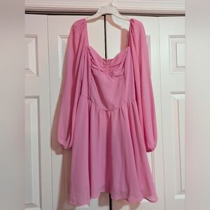 Bubblegum Pink Long Sleeve Sweetheart Neckline Flowy Minidress